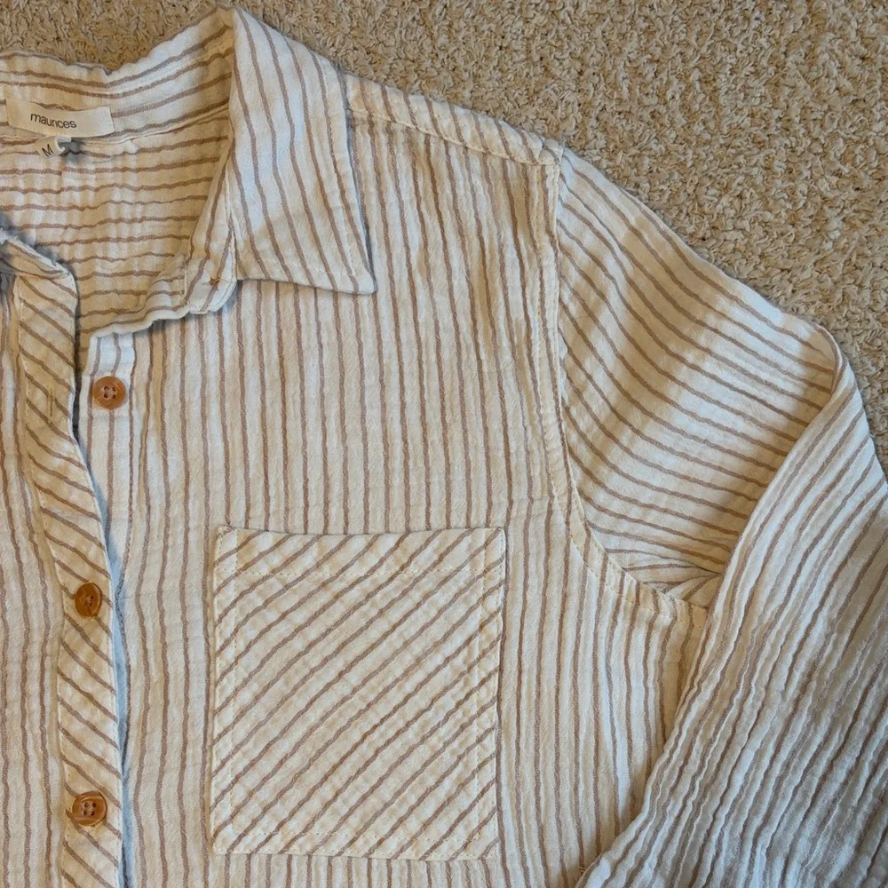 Maurices White and Tan Striped Button Down Shirt - Picture 3 of 4